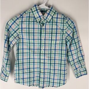 CREWCUTS Boys Cotton Poplin Pastel Plaid Button Down Shirt Size 6-7 Years Preppy